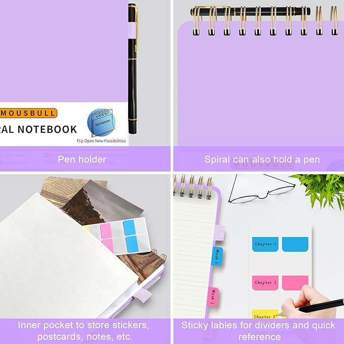 Top Spiral Notebook, A5 Hardcover Top Bound Steno Pads, 240 Pages 100gsm College Ruled Left Handed Notebook Journal for Work, School, Meeting Writing - Purple, 5.9" x 8.5"