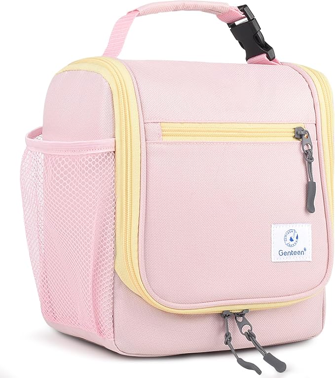 Genteen Large Kids Insulated Lunch Box for Boys Girls,Back to School,Office | Thermal Meal Tote Kit,Soft Reusable Lunch Bag,Leakproof,Double Zipper,for Work Outdoor,Yellow Pink