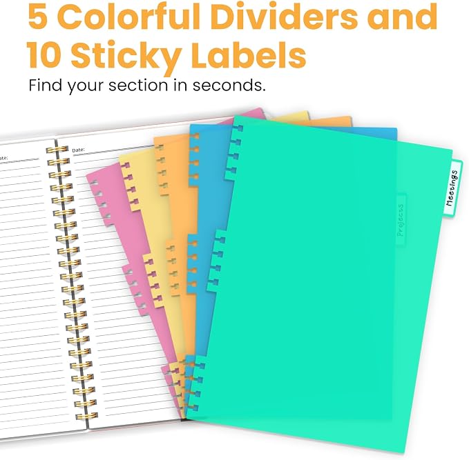 ZOTIA Large Spiral Notebooks for Work 5 Subject with Removable Dividers