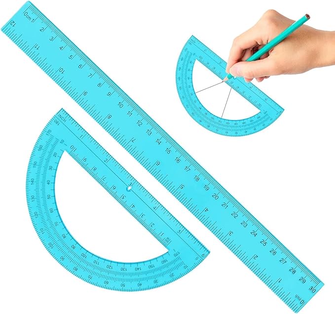 Protractor Set, Clear Geometry Measuring Tools, 1 Set, Math Ruler Kit, Angle Drawing Supplies, Transparent Scale Design, for Classroom Lessons, Technical Drafting, Student Study