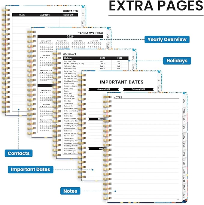Planner 2026-2027, Hardcover Monthly and Weekly Academic Planner July 2026 - June 2027, Teacher and Student Calendar Agenda Book with Tabs, A5 (6.3" x 8.5"), Ideal for School and Office, Floral Street
