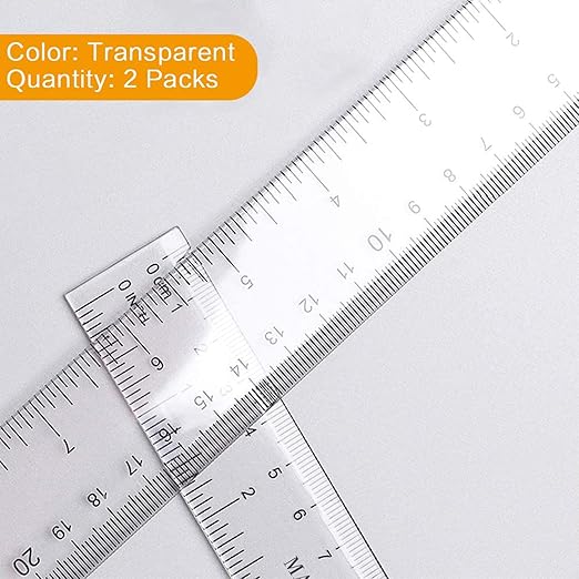 12 Inch Clear Plastic Rulers, Viaky Straight Measuring Tool with Inches and Centimeters, Durable Standard Math Ruler for School, Office and Home(2 Pack)