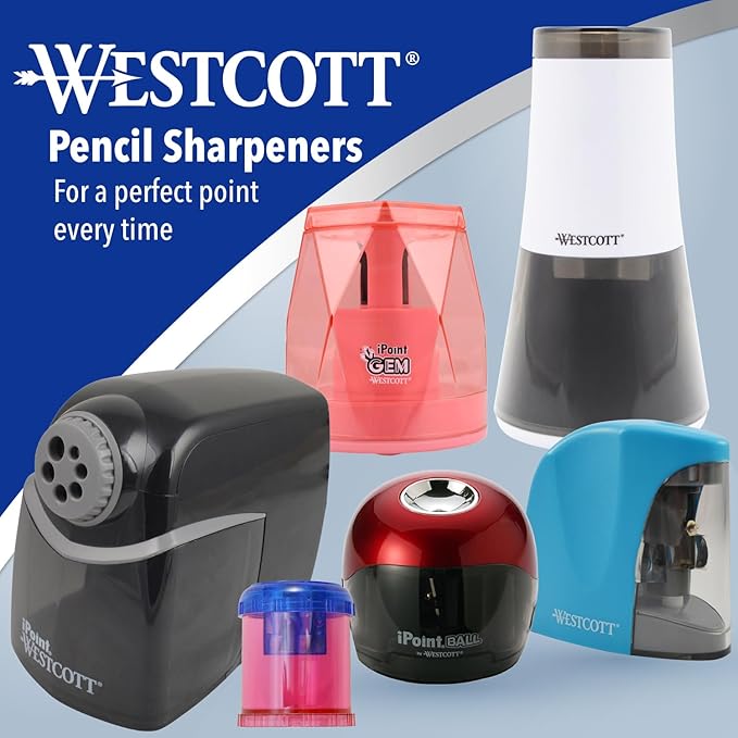 Westcott iPoint Curve Electric Pencil Sharpener - Sharpen Regular, Graphite, and Drawing Pencils - Office and School Supplies for Teachers and Kids - Compact - Corded Plug-in Design - White