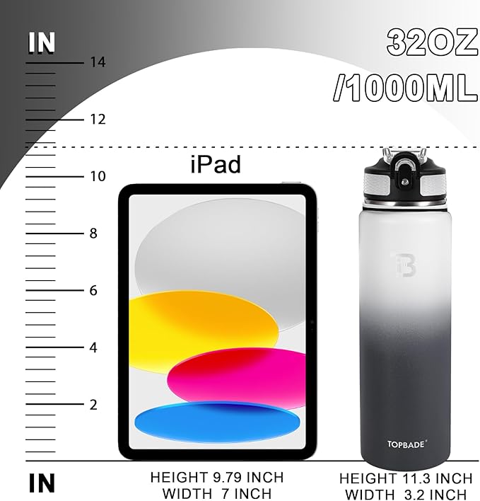 TOPBADE 32oz Insulated Water Bottle with Straw Lid & Spout Lid & Paracord Handle, Stainless Steel Water Bottle Wide Mouth, Double Wall for Women Men Gym Fitness Outdoor