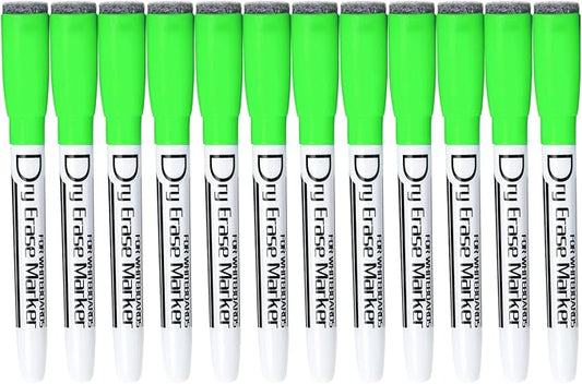 Volcanics Magnetic Dry Erase Markers With Eraser Cap Whiteboard Markers Low Odor Fine Tip Whiteboard Pens,Thin Box of 12, Green