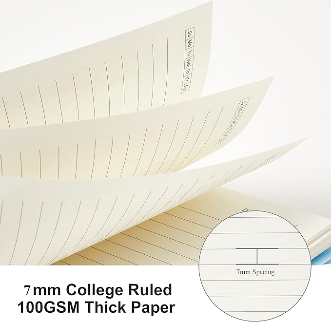 3 Pack Spiral Notebook, A5 Notebooks College Ruled 5.8" x 8.3", 100GSM 7mm College Ruled, 80 Sheets/160 Pages, College Ruled Notebook for School, Office, Sketch