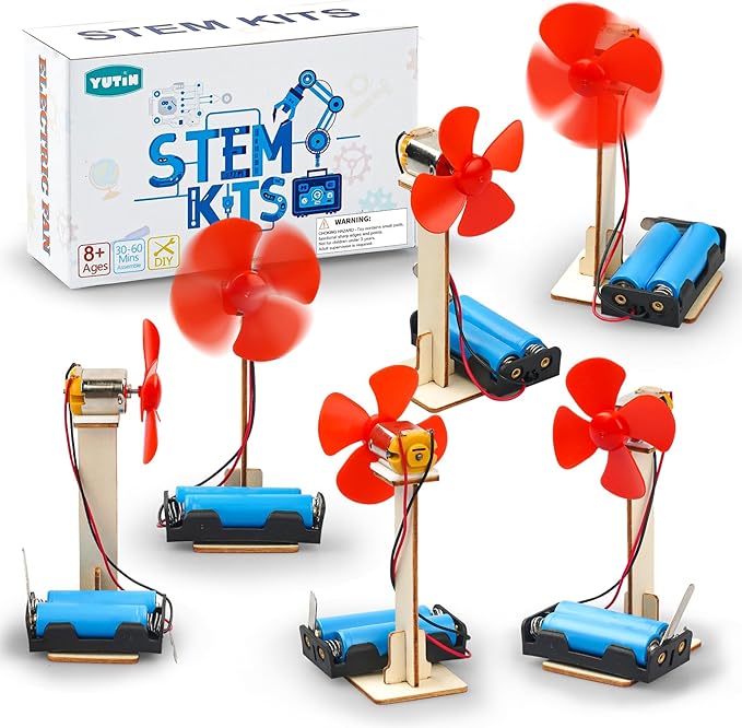 6 STEM Science Kits for Kids Age 8-12, STEM Building Toys for 8-10 Year Girls Boys Wood Crafts, Electric Fan Experiments Activities Circuit Projects, Bulk Summer Gifts for Kids Classroom Party Favors