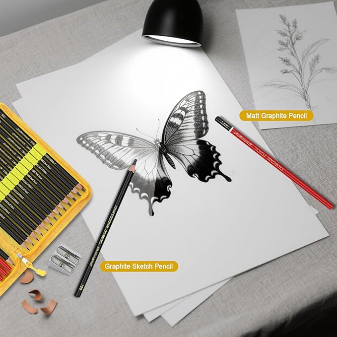 Heshengping Sketching and Drawing Pencils Set 26pcs, Art Supplies Drawing pencil Kit,Graphite Charcoal Professional Pencils Set, Adults Beginners Artist
