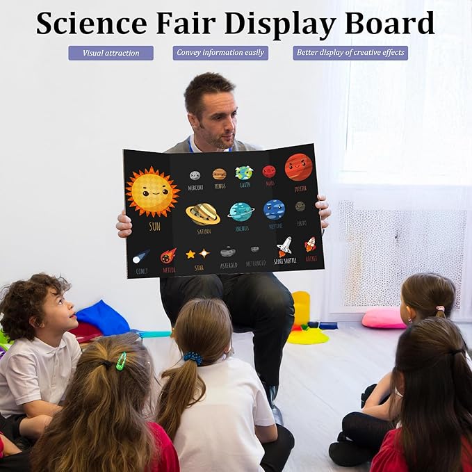 Ndsox 6 Pack 26" x 16" Black Trifold Poster Board Medium Size Corrugated Cardboard Science Fair Display Boards for School Projects, Business Presentations, Event Displays, and Art Exhibitions