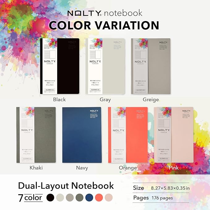 NOLTY Notebook, A5 Lined + Dot Grid, 176 Pages, Made in Japan, Gray, NTBNT1102
