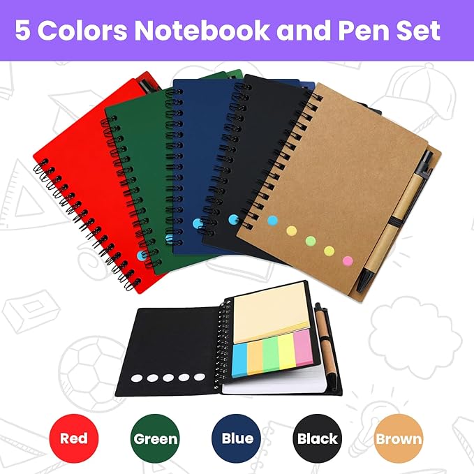 15 Pack Spiral Notebook and Pen Set, Lined Small Pocket Notebook with Pen Sticky Notes Steno Pads Mini Journals Notebooks for Business Office School Supplies, 5 Colors, 60 sheets, 4.25 x 5.3in