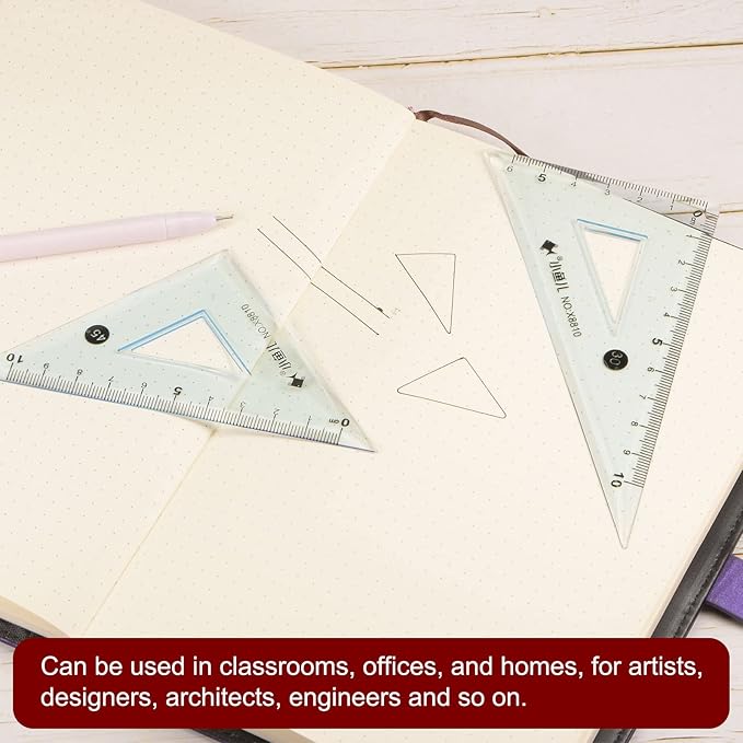 HARFINGTON 6piece Triangle Ruler Square Set 10cm 30/60 and 45/90 Degrees Measuring Tools for Classrooms Home Office, Blue