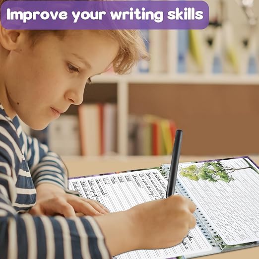 gisgfim Grooved Cursive Handwriting Workbook Magic Reusable Grooved Cursive Handwriting Practice Guided Tracing with Disappearing Ink Pens for Beginners Kids Learning Activities Supplies (Poems)