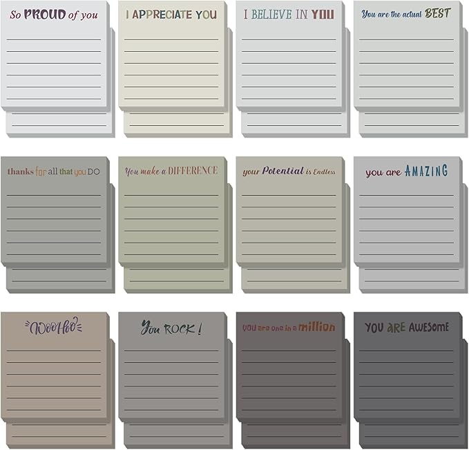 Yinder 24 Pcs Inspirational Sticky Notes Cute Motivational Sticky Notes Pad End of Year Employee Appreciation Gifts Bulk for Teacher Nurse Coworkers Office Supplies 3 x 3'' (Appreciation,Neutral)