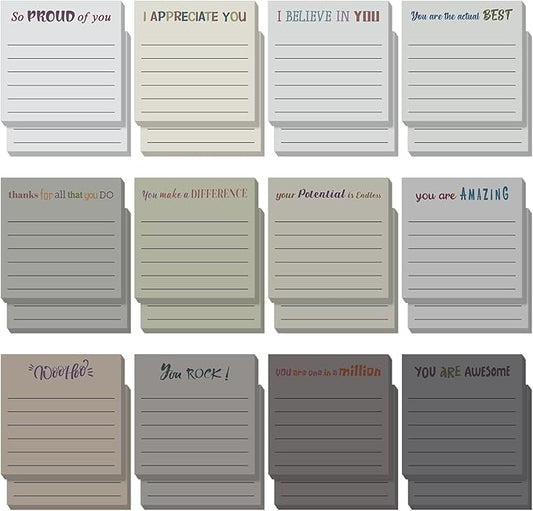 Yinder 24 Pcs Inspirational Sticky Notes Cute Motivational Sticky Notes Pad End of Year Employee Appreciation Gifts Bulk for Teacher Nurse Coworkers Office Supplies 3 x 3'' (Appreciation,Neutral)