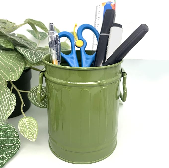 Desk Pen Holder, Metal Pencil Holder for Desk, Desk Organizer with Handle, Makeup Brush Holders, Pencil Cup, Desktop Storage Organizer for Office, School, Home (Green)