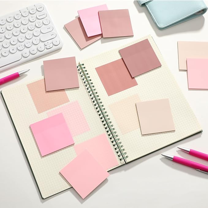 Marspark 500 Sheets Transparent Sticky Notes with Marker, 3x3 Inch See Through Sticky Notes, Self-Adhesive Translucent Clear Note Pads for Bible Journaling Memo Office School Supplies(Pink)