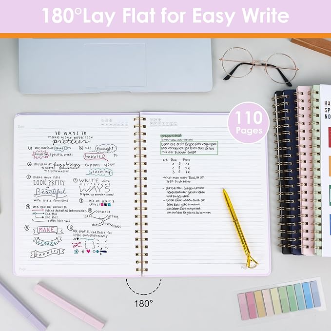 LABUK A4 Large Notebooks for Women Men, Spiral Notebook 8.5 x 11, 110 Pages College Ruled Hardcover Notebook for Work School Note Taking