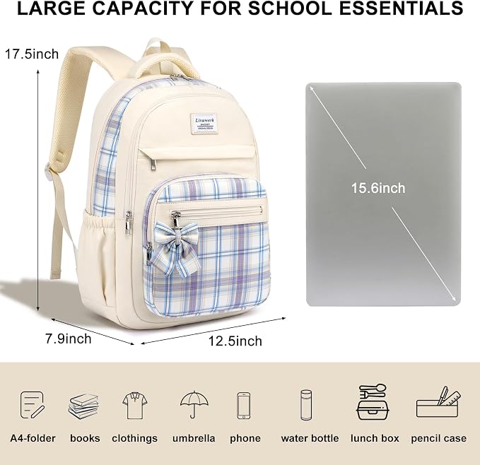 School Backpack for Teen Girls: Cute Bookbags Middle High School College Casual Back pack 15.6 inch Laptop Backpacks Vintage Bags Women Travel Daypacks Mochilas Escolares Beige