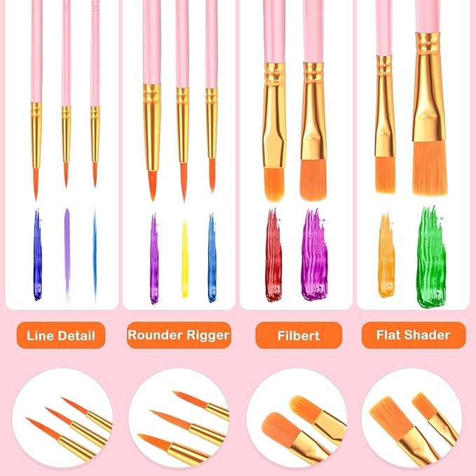 ESRICH Acrylic Paint Brushes Set, 20 Packs / 200 Pcs Nylon Hair Paint Brushes,Paint Brush Set Suitable for Oil, Watercolor,Rock Body Face Art, Adult Perfect Art Painting Craft Paint Brush Kits.