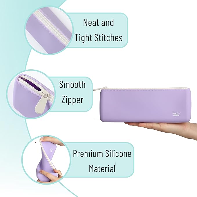 Mr. Pen- Silicone Pencil Case Pouch, Pastel Lavender, Aesthetic Triangular Design, Multipurpose, Aesthetic Pencil Case Small, Silicone Makeup Bag