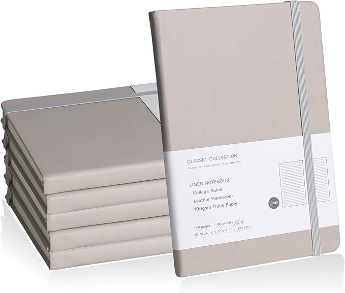 Lined Journal Notebook, 6Pack Hardcover Notebook for Men & Women – Journals for Writing, Work, School, Home & Daily Notes, 160 Pages – Medium A5, 5.7"x8", 100 gsm Thick Paper (Grey)