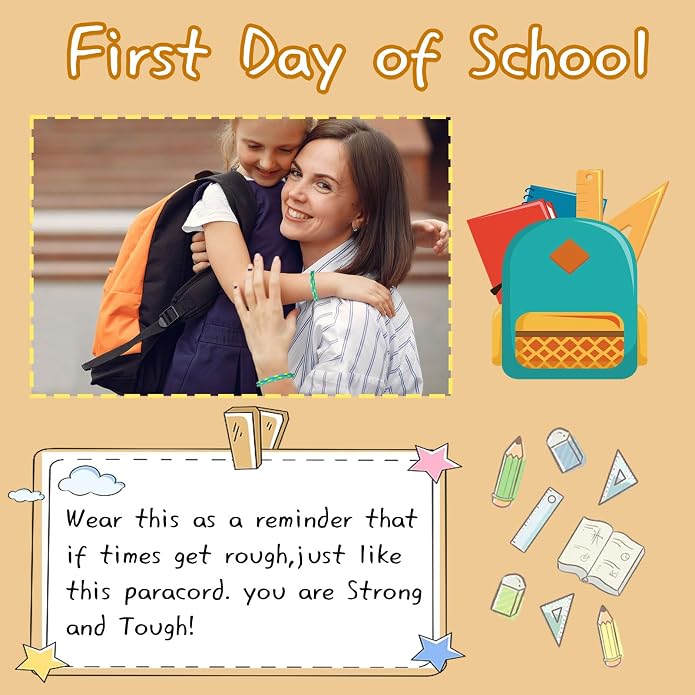 Back to School Gifts Mommy and Me Bracelets Kindergarten School Supplies | Back to school bracelet set of 2, paracord with sliding knot, includes keepsake card and jewelry box