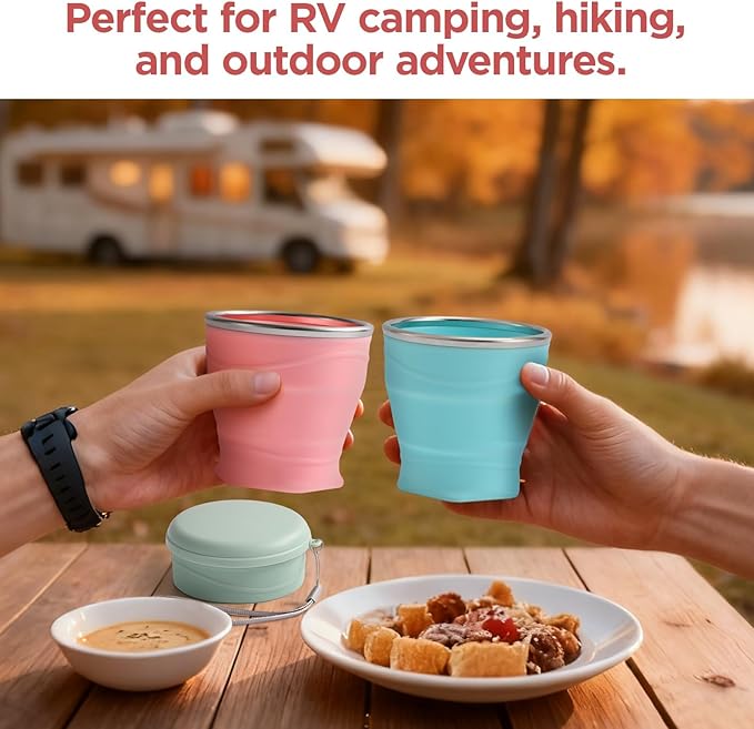 Silicone Collapsible Travel Cup with Dustproof Lid, 8.8 Oz/260ml BPA-Free, Portable Reusable Foldable Cup for Camping, Picnic, Travel, Office (Light Blue)