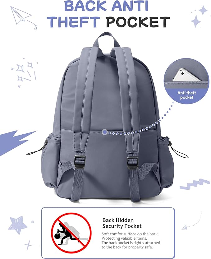 SEAFEW Blue Classic Basic Backpack for Women, Waterproof High School Bookbag, Lightweight Casual Travel Daypack, College Backpack Men, Middle School Bag for Girls Boys