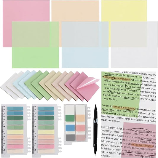Vuzvuv 1120 Sheets Transparent Clear Sticky Notes with Pen,3x3 Inch Bulk Translucent Sticky Notes Set for Bible Tabs, Book Tabs, Office School Supplies(Light Rainbow)