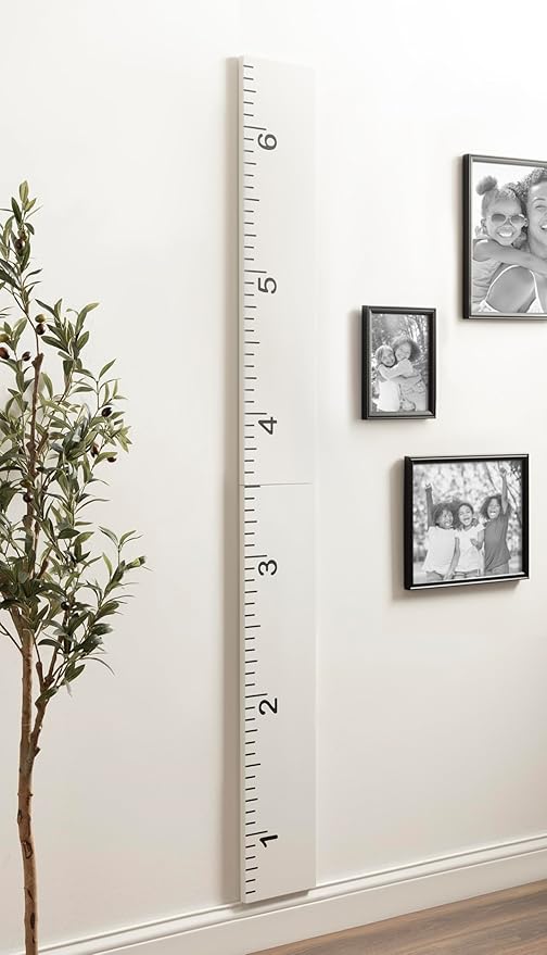 Kate and Laurel Modern 6.5-Foot Growth Chart Wooden Wall Ruler; 8 x 72; White; Decorative Wall-Mounted Height Chart for Kids for Use as Nursery or Children's Bedroom Decor