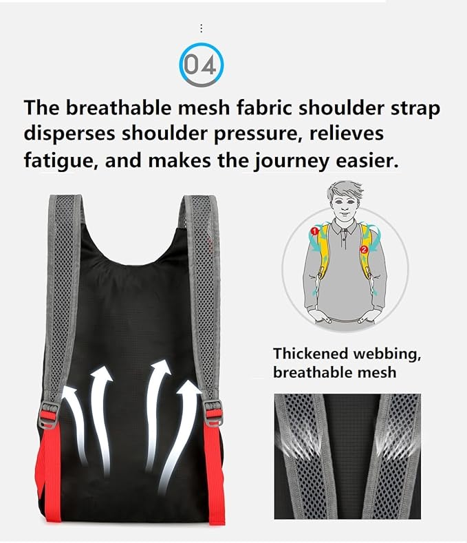 levayhill 16L Lightweight Foldable Hiking-Backpack Small Packable-Daypack For Travel,Ultralight Water-Resistant Gym Bag Men Women Easy Carry-on (Black+Red)