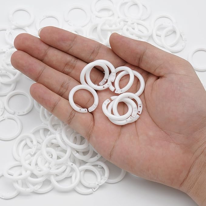 120 Pcs 1/2 Inch Plastic Binder Rings, Loose Leaf Binder Book Rings, Black Index Card Rings Binder Clip Rings for Flash Cards, Key Rings, Index Cards, Paper (15mm, White)