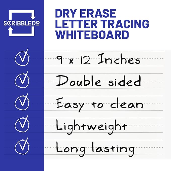 Scribbledo Dry Erase Handwriting Practice for Kids 9 x 12 inch Alphabet Tracing Board Whiteboard Letter Tracing for Kids Ages 3-5 Write and Wipe Alphabet Practice Cards Letters Writing Board