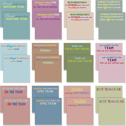 Yinder 24 Pcs Inspirational Sticky Notes Cute Motivational Sticky Notes Pad End of Year Employee Appreciation Gifts Bulk for Teacher Nurse Coworkers Office Supplies 3 x 3'' (Team,Morandi)