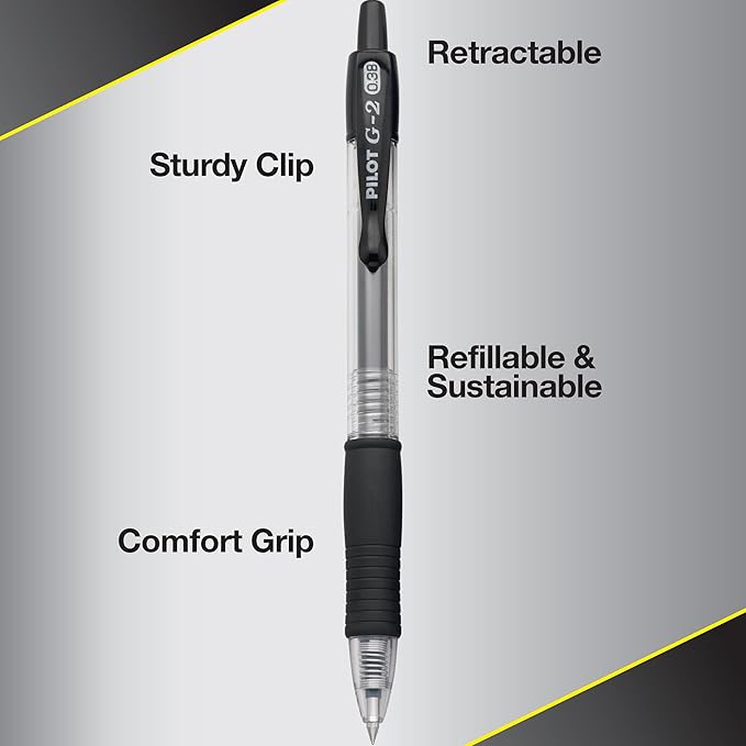 PILOT G2 Premium Refillable and Retractable Rolling Ball Gel Pens, Ultra Fine Point, Black Ink, 12-Pack (31277)