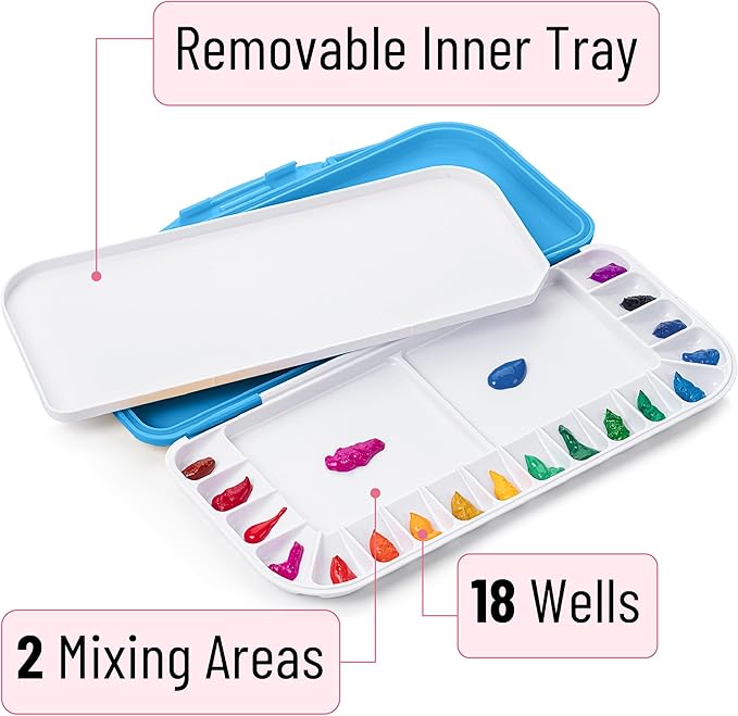 Mr. Pen- Airtight Watercolor Palette with Lid, 18 Wells & 2 Mixing Areas, Lightweight Sealing Paint Palette for Travel, Painting, Watercolor Mixing, Art Class and Studio Use