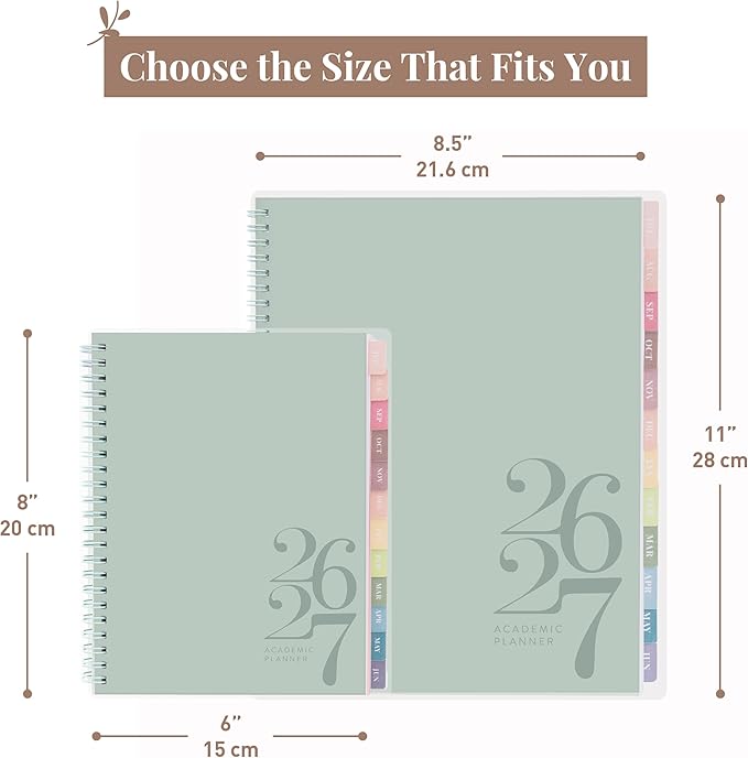 Rileys Academic Planner 2026-2027, Daily, Weekly & Monthly Planner, July 2026 - June 2027, Student Notes Pages, Twin-Wire Binding, Weekly Agenda for School & Work (8 x 6-Inches, Classic, Green)