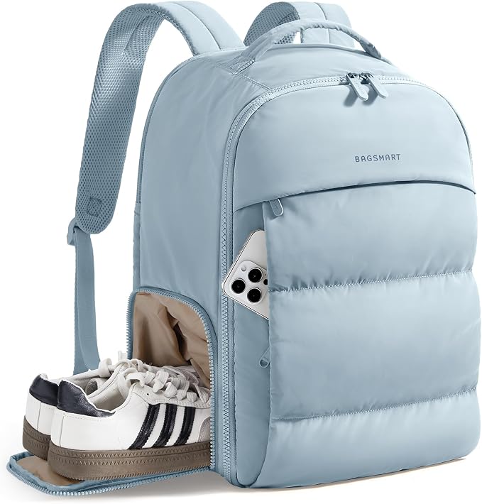 BAGSMART Travel Backpack for Women, Gym Backpack with Shoe Compartment | Carry on Backpack Airline Approved, PVC Wet Pocket, Fits 15.6" Laptop, Large Side Pocket, Lightweight, Water-resistant