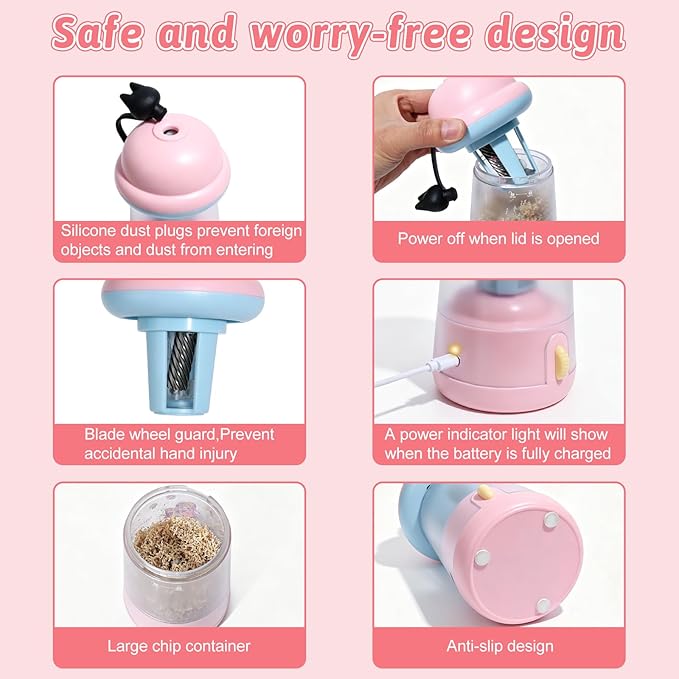 Rechargeable Electric Pencil Sharpener, 6-12mm Auto in & Out Fully Automatic Pencil Sharpener for Kids, Large Capacity Battery Powered, with Cartoon Stickers Ideal for Classroom & Home (Pink)
