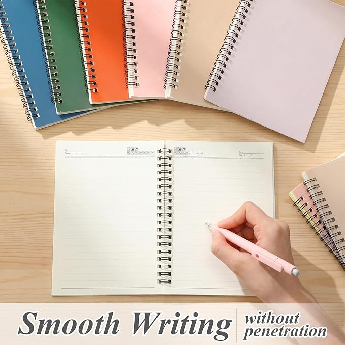 Leelosp 12 Pcs Small Spiral Notebook Lined Spiral Journal College Ruled Notebook Wire Bound Kraft Cover, 120 Pages for Work (Light Colored,5 x 7 Inch)