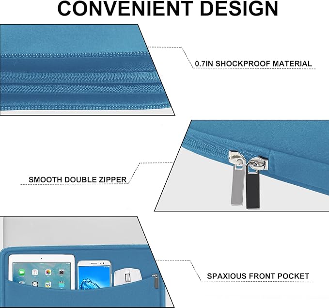 14 inch Laptop Sleeve Case, Shockproof Protective Laptop Cover Briefcase Carrying Computer Bag with Accessory Pocket Portable Computer Sleeve for 14" MacBook, HP, Dell, Lenovo, Acer, Light Blue