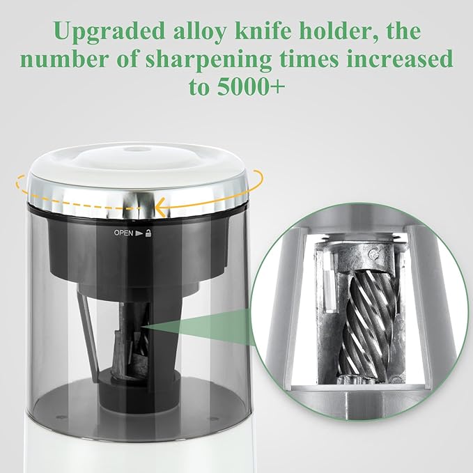 M&G White Electric Pencil Sharpener, Portable Automatic Pencil Sharpener for Colored Pencils, Auto Stop,Fully Automatic Sharp & Fast, USB Operated for 7-8mm Pencils for Kids, School, Office, Home