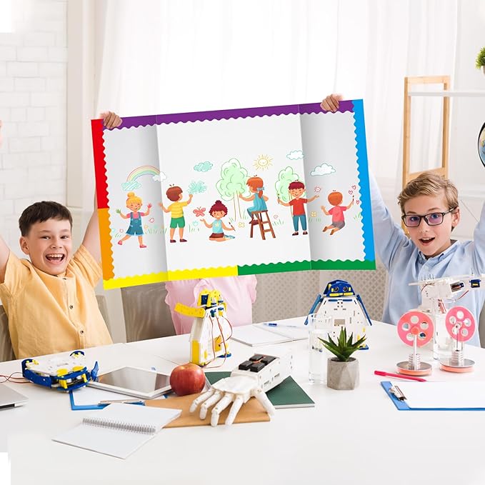 90 Pcs Science Fair Board Supplies Include 72 Trim Scalloped Bulletin Borders 18 Presentation Board Subtitles for Classroom Office Display(Neon)