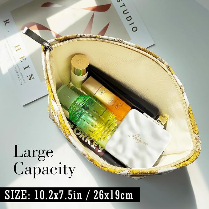 STARDW Cute Makeup Bag Organizer Cosmetic Travel Bag for Women & Girls | Canvas-Lined Makeup Pouch with Zipper, Large Capacity Travel Toiletry Bag, Aesthetic Pouches for Purse, Portable & Washable