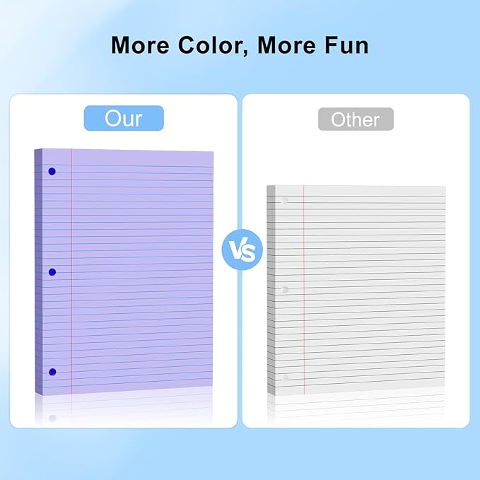 Purple Loose Leaf Paper 100 Sheets 8" x 10.5" Filler Paper, College Ruled 3-Hole Punched, Notebook Paper for 3-Ring Binders Notepad Writing Note Pads To-Do Lists for Office & School Supplies