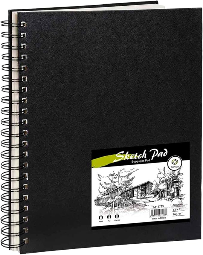 Conda 8.5"x11" Hardbound Sketch Book, 80-Sheets 90gsm Double-Sided Hardcover Sketchbook, Spiral Sketch Pad, Durable Acid Free Drawing Art Paper for Adults