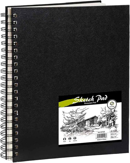 Conda 8.5"x11" Hardbound Sketch Book, 80-Sheets 90gsm Double-Sided Hardcover Sketchbook, Spiral Sketch Pad, Durable Acid Free Drawing Art Paper for Adults