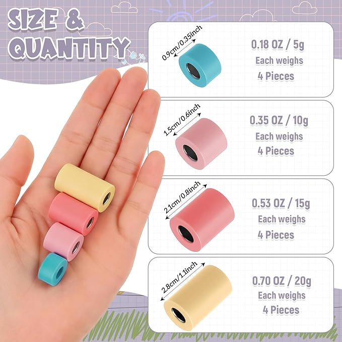20 Pcs Pencil Weights Handwriting Aid 0.7/0.5/0.35/0.2 oz Adjustable Weights for Kid, or Special Need Improve Penmanship for Autism, Quivers, or Fine Motor Skill Disability(Warm Color)