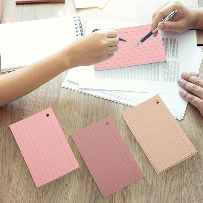 Epakh 300 Pieces Lined Index Cards 180 GSM Thick Flash Cards with Rings Notecards Punched Back to School for Studying Adults Home College Office(3 x 5 Inch,Dark Pink Brown Series)